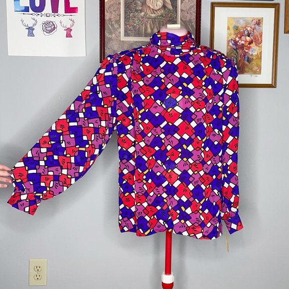 80's Rhonda Lee | deadstock | BOLD geometric blouse - Picture 1 of 7